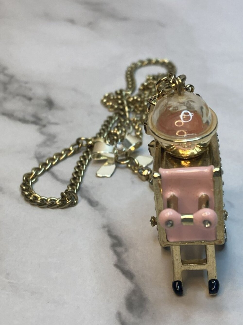 Betsey Johnson *Rare* Pink Cotton Candy Cart Pendant Necklace - 3B - Picture 8 of 9